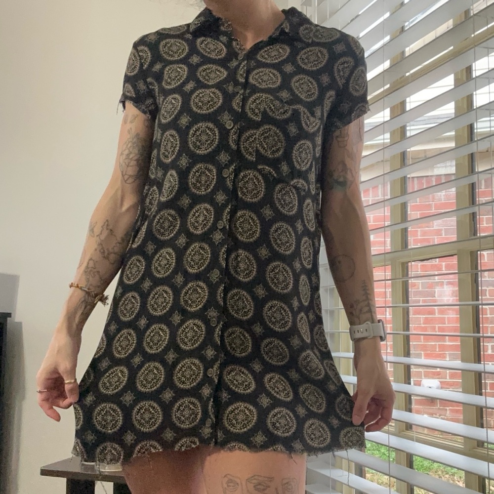 Fringe blouse button up mini dress